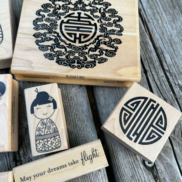 Vintage Asian-Inspired Wooden Stamp Set - Picture 2 of 16